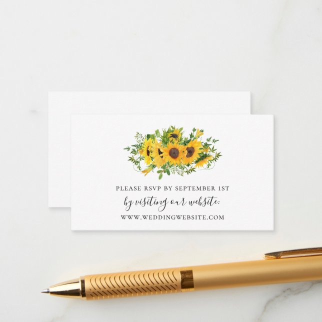 Carte D'accompagnement Mariage floral de tournesol rustique en ligne RSVP (Devant/Arrière en situation)