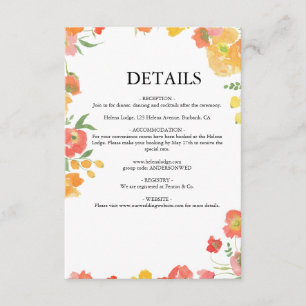Carte D'accompagnement Mariage Floral d'Été Rose et Orange