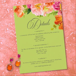 Carte D'accompagnement Mariage Floral d'Été Vibrant Lime Orange Rose