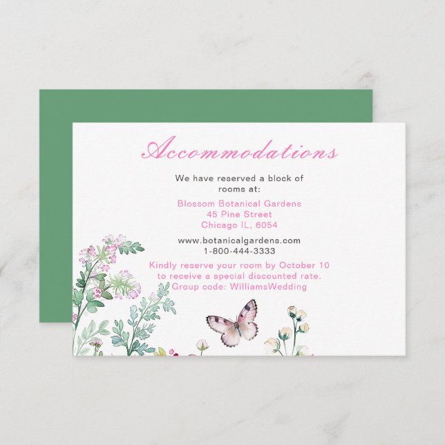 Carte D'accompagnement Mariage floral du papillon vert du printemps (Devant / Derrière)