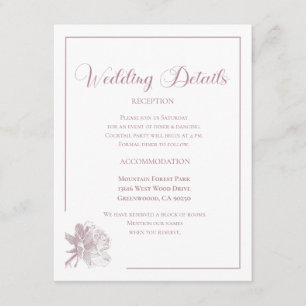 Carte D'accompagnement Mariage Floral Élégant Blanc Rose Poussiéreux