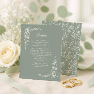 Carte D'accompagnement Mariage Floral Élégant Vert Sauge Vintage