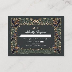 Carte D'accompagnement Mariage floral enchanté gothique corbeau vert RSVP