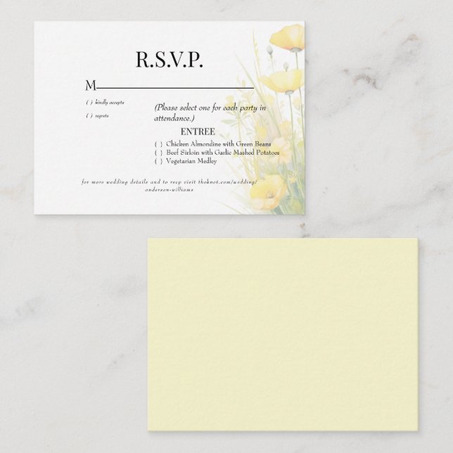 Carte D'accompagnement Mariage floral Fleur sauvage jaune RSVP (Devant / Derrière)