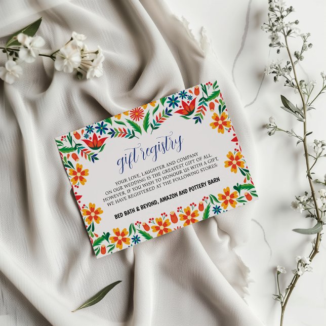 Carte D'accompagnement Mariage Floral Floral Colorful (Mexican Floral Colorful Botanical Flowers Wedding Enclosure Card)