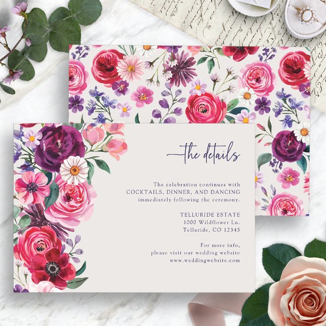 Carte D'accompagnement Mariage floral gras (Bold Floral Wedding The Details Enclosure Card by Painted Paperie
)