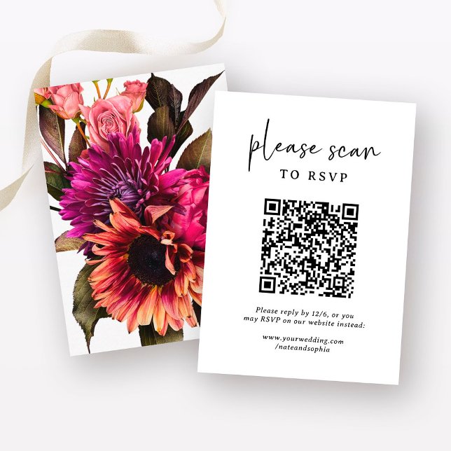 Carte D'accompagnement Mariage floral gras | RSVP avec code QR (Créateur téléchargé)