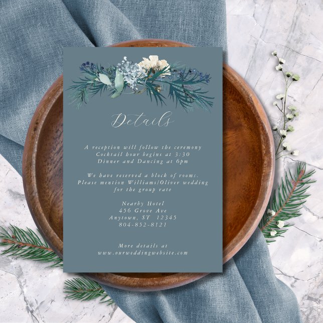 Carte D'accompagnement Mariage floral gris bleu foncé hiver (Créateur téléchargé)