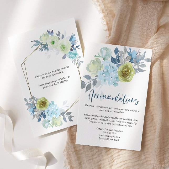 Carte D'accompagnement Mariage Floral Jaune Bleu Clair Vert (Créateur téléchargé)