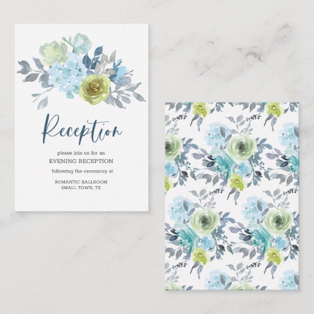 Carte D'accompagnement Mariage Floral Jaune Vert Bleu Clair (Devant / Derrière)