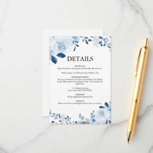 Carte D'accompagnement Mariage Floral Moderne Bleu Français