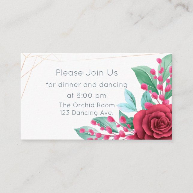 Carte D'accompagnement Mariage Floral Moderne Roses Rouges (Devant)