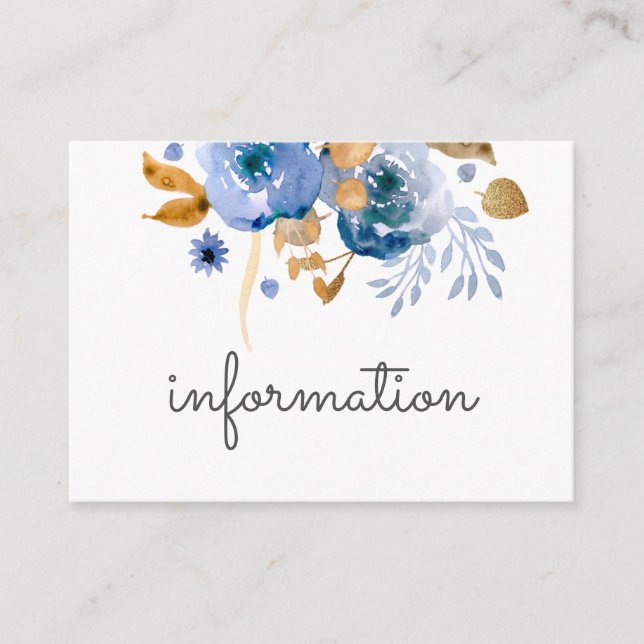 Carte D'accompagnement Mariage Floral Or Bleu (Devant)