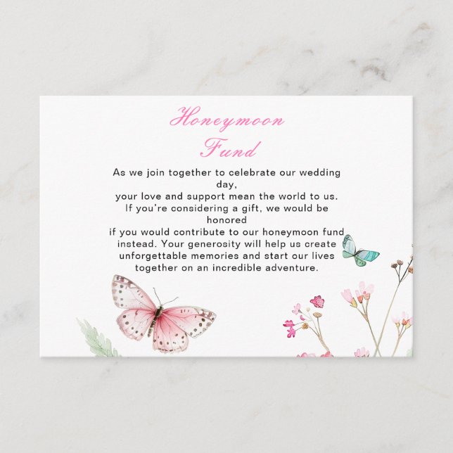 Carte D'accompagnement Mariage floral papillon rose de printemps (Devant)