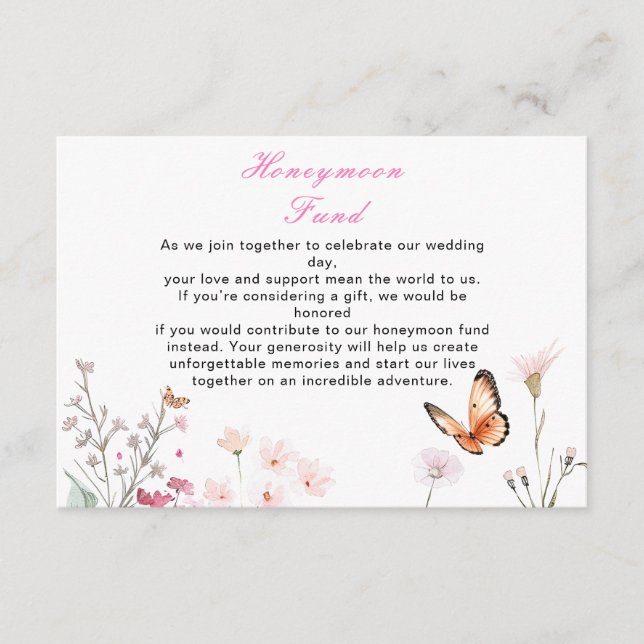 Carte D'accompagnement Mariage Floral Papillon Rose Foncé de Printemps (Devant)