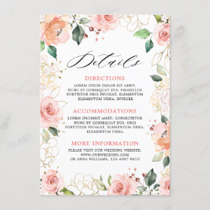 Carte D'accompagnement Mariage floral Pastel Pink Blush Rose Détails