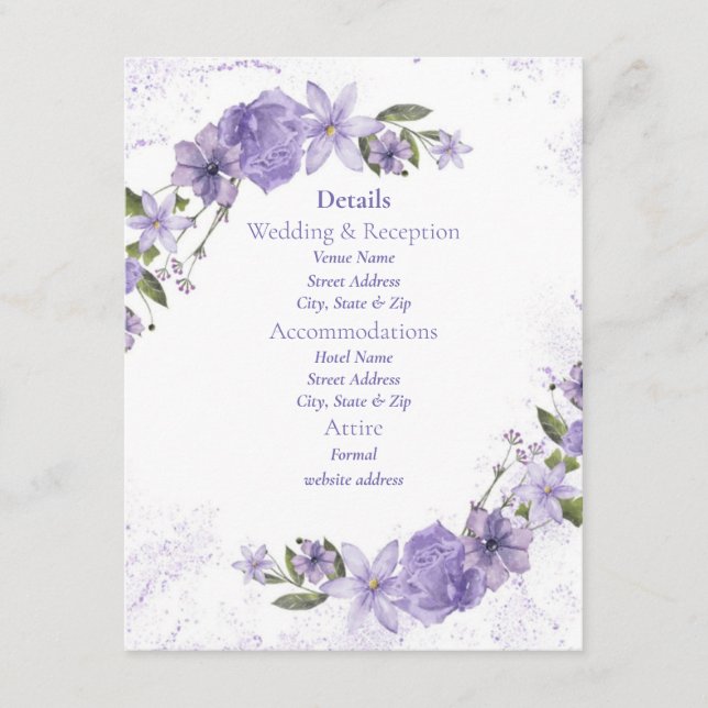 Carte D'accompagnement Mariage floral pourpre (Devant)