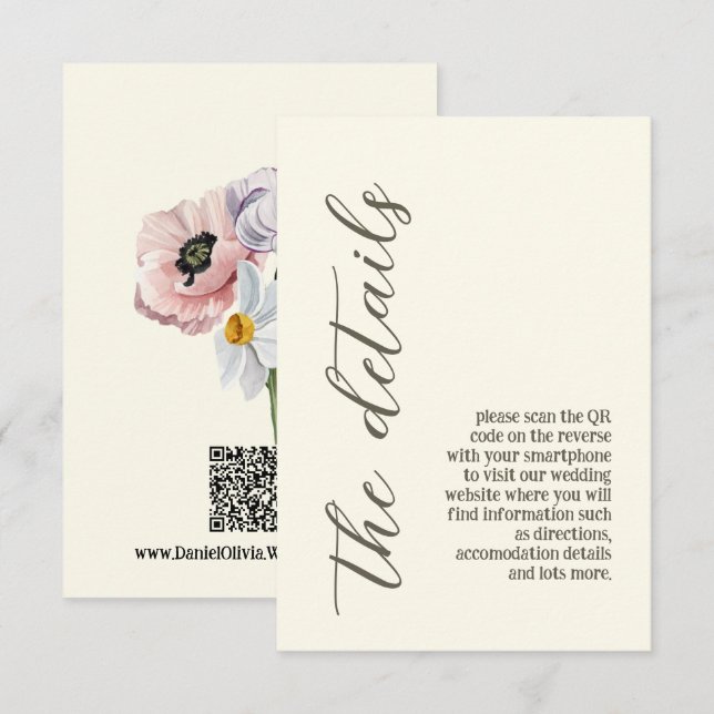 Carte D'accompagnement Mariage floral pourpre et crème (Devant / Derrière)