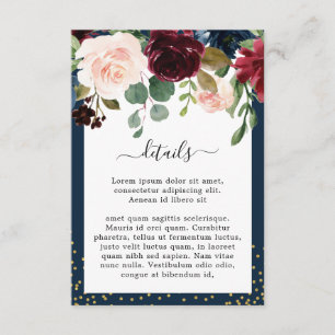 Carte D'accompagnement Mariage floral rose bleu marine Bourgogne