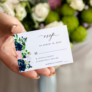 Carte D'accompagnement Mariage floral rose marine élégant RSVP