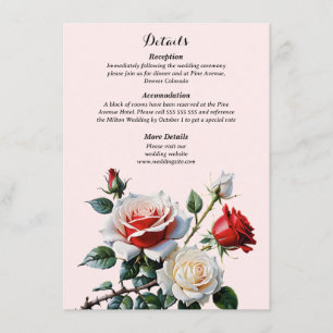 Carte D'accompagnement Mariage floral rose rose blanc rose rouge assez jo