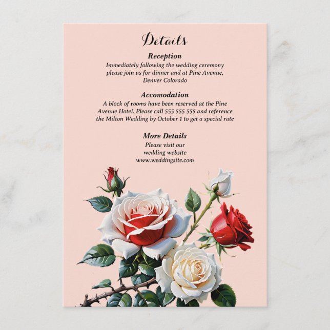 Carte D'accompagnement Mariage floral rose rose foncé (Devant)