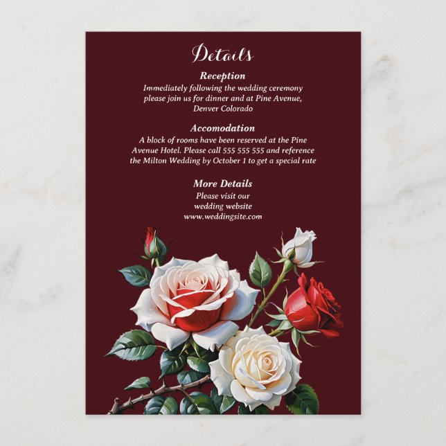 Carte D'accompagnement Mariage floral rose rose foncé (Devant)