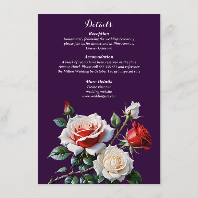 Carte D'accompagnement Mariage floral rose rose foncé (Devant)