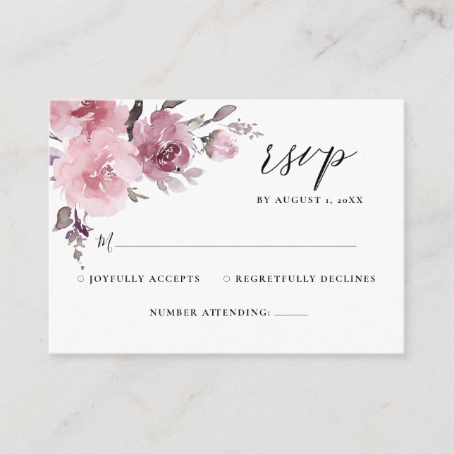 Carte D'accompagnement Mariage floral rose rose pâle Rose roux RSVP (Devant)