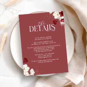 Carte D'accompagnement Mariage floral rouge et blanc rubis Détails
