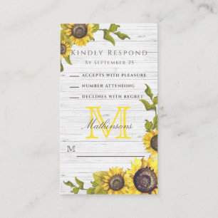 Carte D'accompagnement Mariage floral rustique Fleurs de soleil en bois b