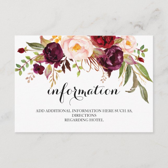 Carte D'accompagnement Mariage floral rustique Informations/Détails 2-Sid (Devant)