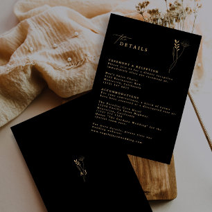 Carte D'accompagnement Mariage floral simple Boho noir et or