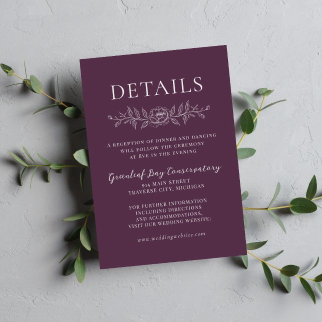 Carte D'accompagnement Mariage Floral Simplicité 1 prune pourpre minimal (Créateur téléchargé)