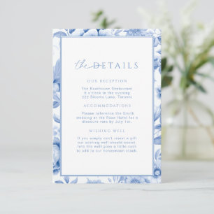 Carte D'accompagnement Mariage Floral Toile Bleu Français Détails Insérer