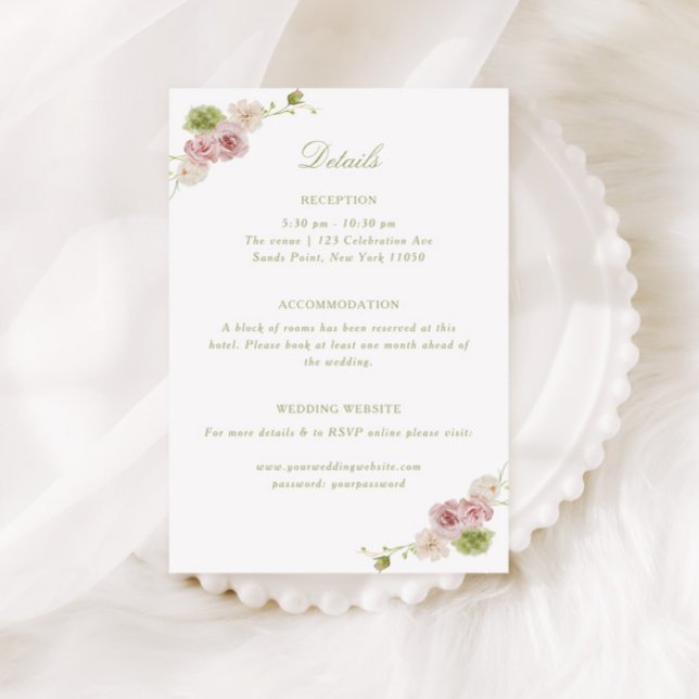Carte D'accompagnement Mariage Floral Vert Rose (Créateur téléchargé)
