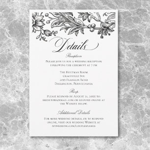 Carte D'accompagnement Mariage Floral Vintage Tapisserie Noir & Blanc