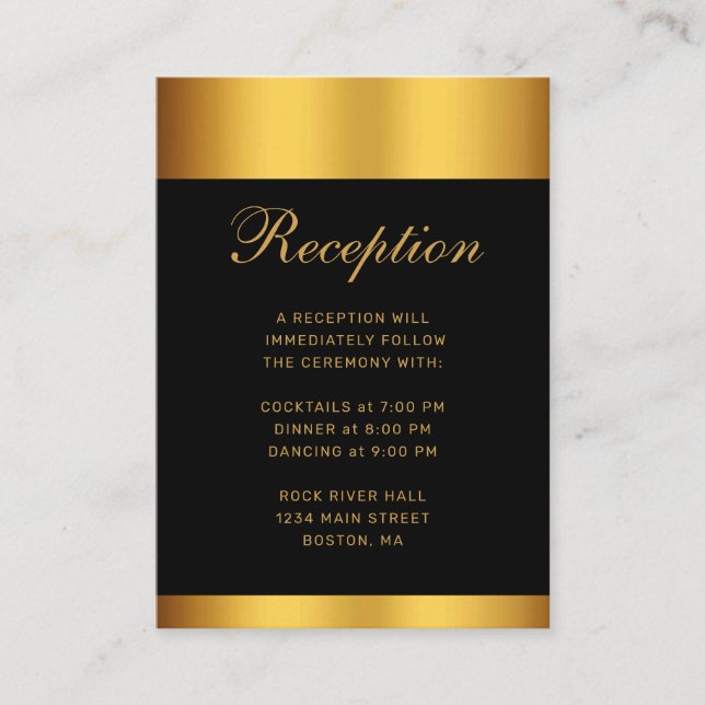 Carte D'accompagnement Mariage frontalier de luxe Black Gold Calligraphie (Devant)