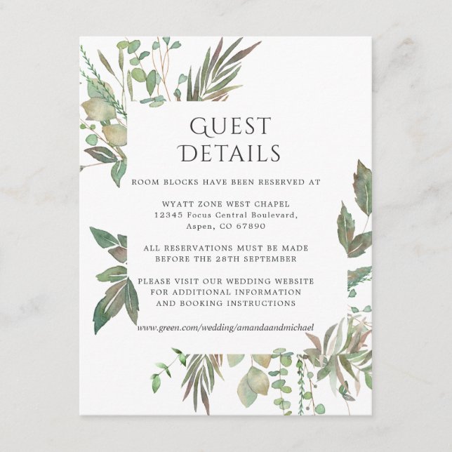 Carte D'accompagnement Mariage géométrique de verdure Détails de l'invité (Devant)