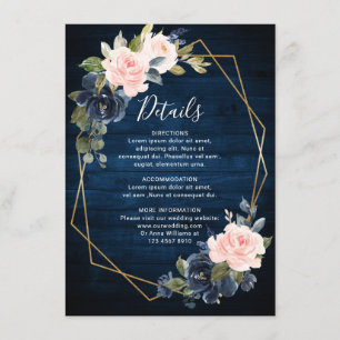 Carte D'accompagnement Mariage géométrique en bois rustique bleu marine r