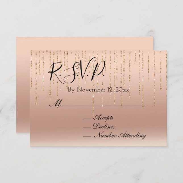 Carte D'accompagnement Mariage Glamour Pailleté Rose Gold Teint de Pêche  (Devant / Derrière)