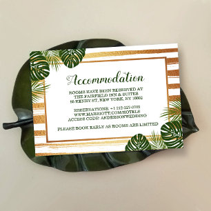Carte D'accompagnement Mariage Gold Foil & Green Palm Leaf Beach