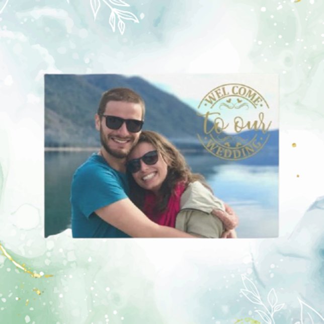 Carte D'accompagnement Mariage Gold Welcome Photo personnalisée Moderne R (Create a heartfelt first impression with our modern Wedding Gold Welcome enclosure card)