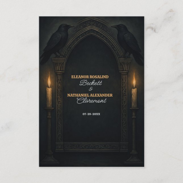 Carte D'accompagnement Mariage gothique à l'arche de cierges au corbeau (Devant)