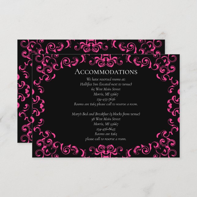 Carte D'accompagnement Mariage gothique au tourbillon rose vif et noir (Devant / Derrière)