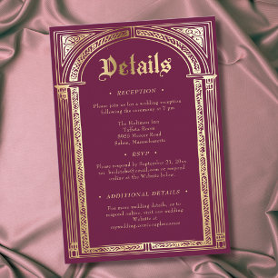 Carte D'accompagnement Mariage gothique Bourgogne or médiéval jusqu'à la