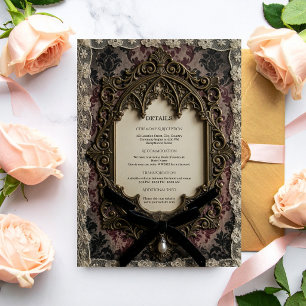 Carte D'accompagnement Mariage gothique de luxe rococo victorien en dente