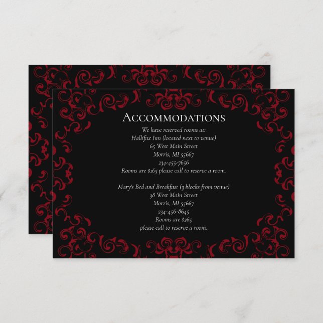Carte D'accompagnement Mariage gothique rouge et noir (Devant / Derrière)