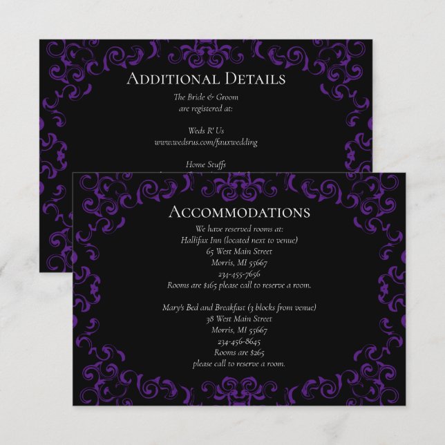 Carte D'accompagnement Mariage gothique violet et noir (Devant / Derrière)
