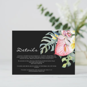 Carte D'accompagnement Mariage Hawaïen Fleur Tropical Sombre